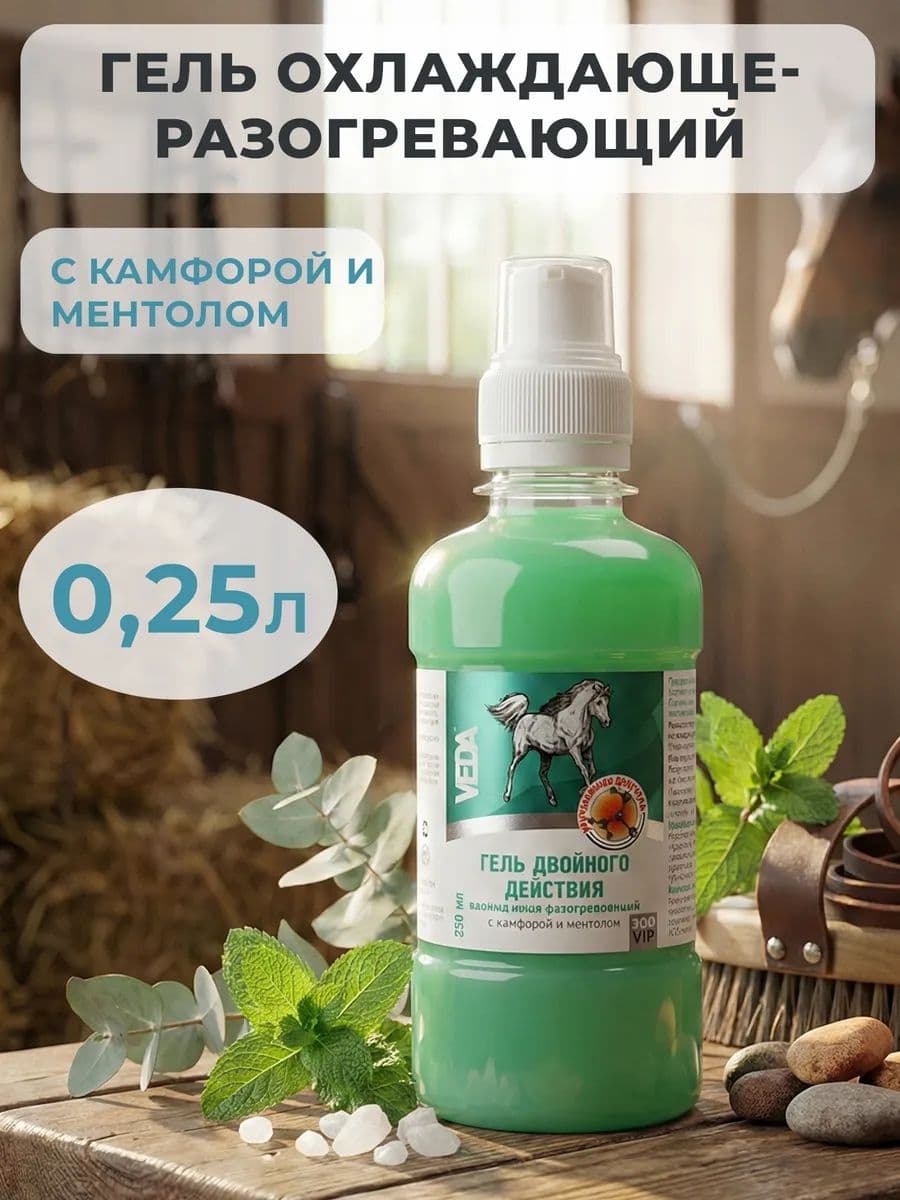 Гель двойного действия с камфорой и ментолом для лошадей ЗооVIP, 250 мл