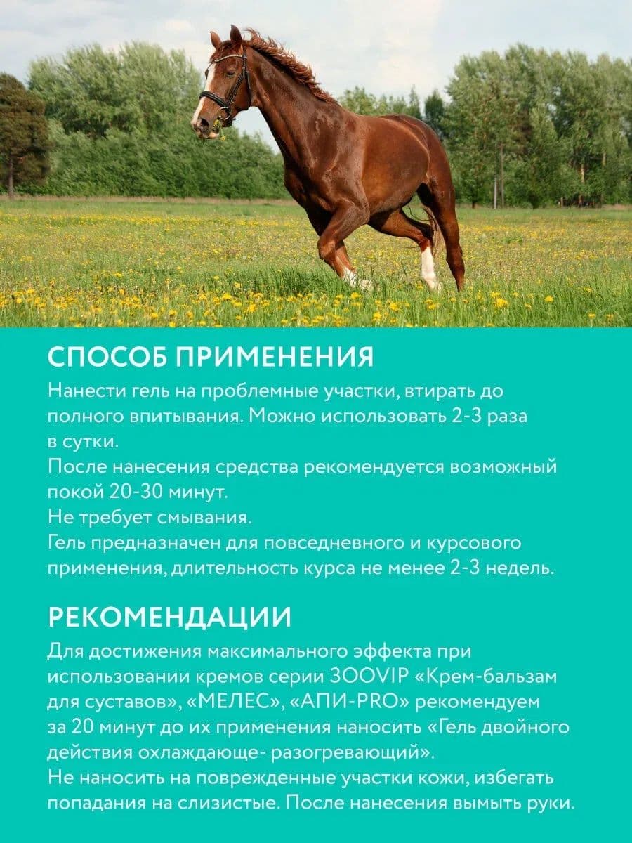 Гель двойного действия с камфорой и ментолом для лошадей ЗооVIP, 500 мл