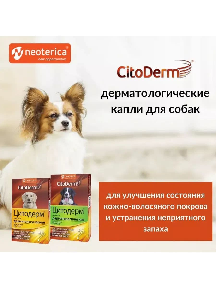 Капли Цитодерм дерматологические для собак 10 30 кг, 4 пипетки