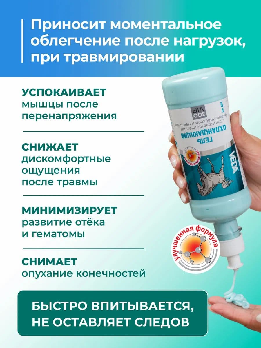 Гель охлаждающий ЗооVIP с антитравматическим фитокомплексом и ментолом для лошадей, 500 мл