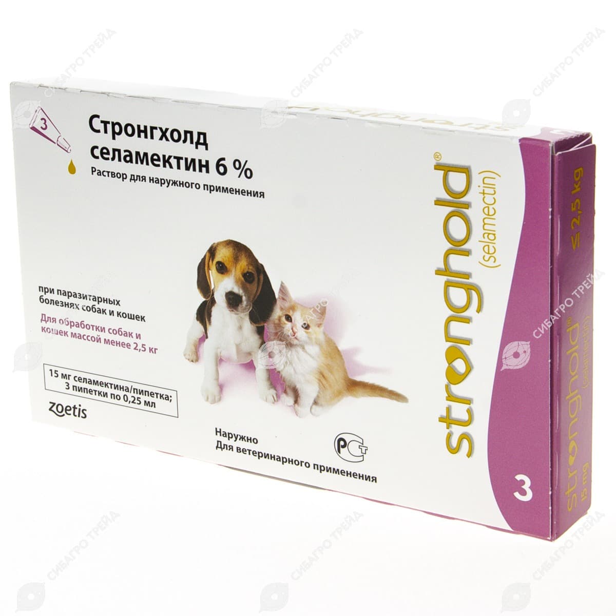 Стронгхолд 15 мг капли на холку для котят и щенков, 3 пипетки