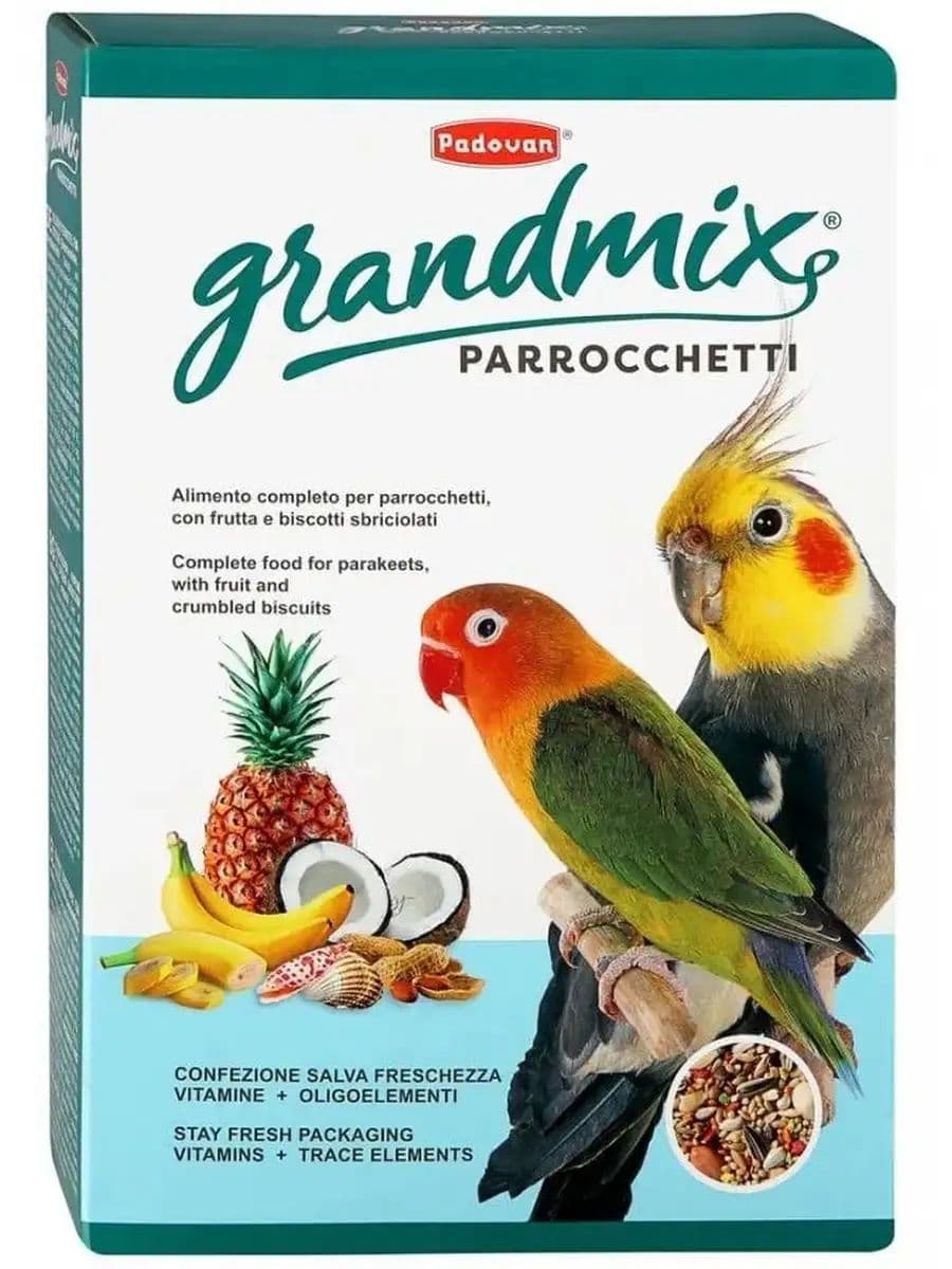 Корм зерновой для средних попугаев Падован GRANDMIX parrocchetti комплексный, основной, 850 г
