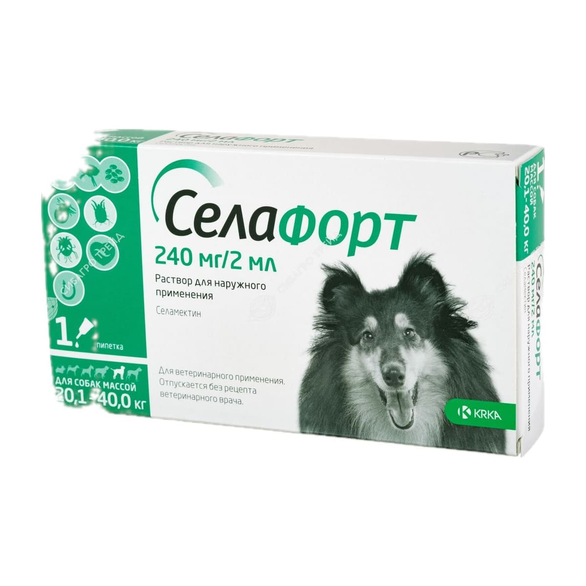 Селафорт капли на холку от блох и клещей для собак массой 20,1 40 кг, 1 пипетка 240 мг / 2 мл