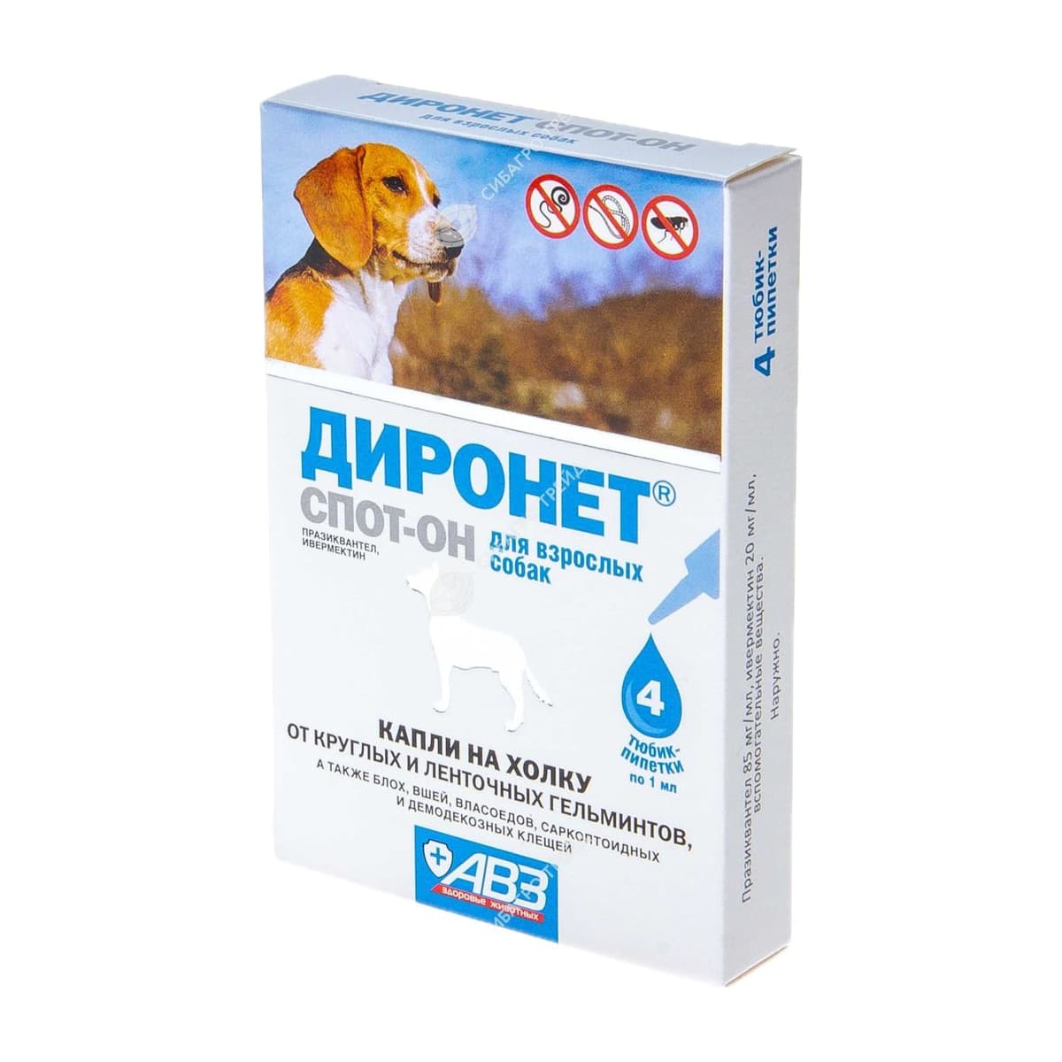 Диронет капли на холку, антипаразитарный препарат для животных, 4 пипетки