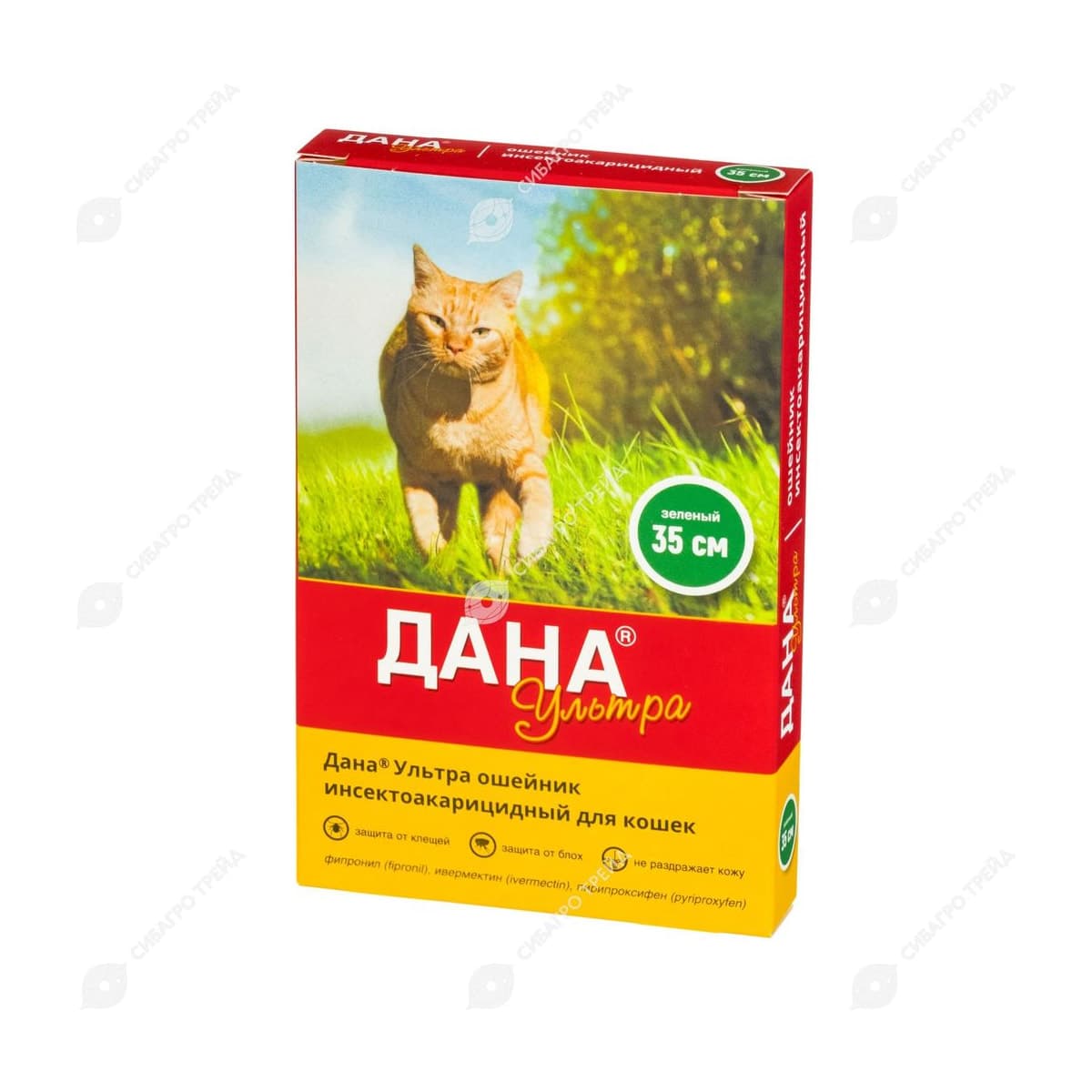 Дана Ультра инсектоакарицидный ошейник для кошек, 35см, зеленый