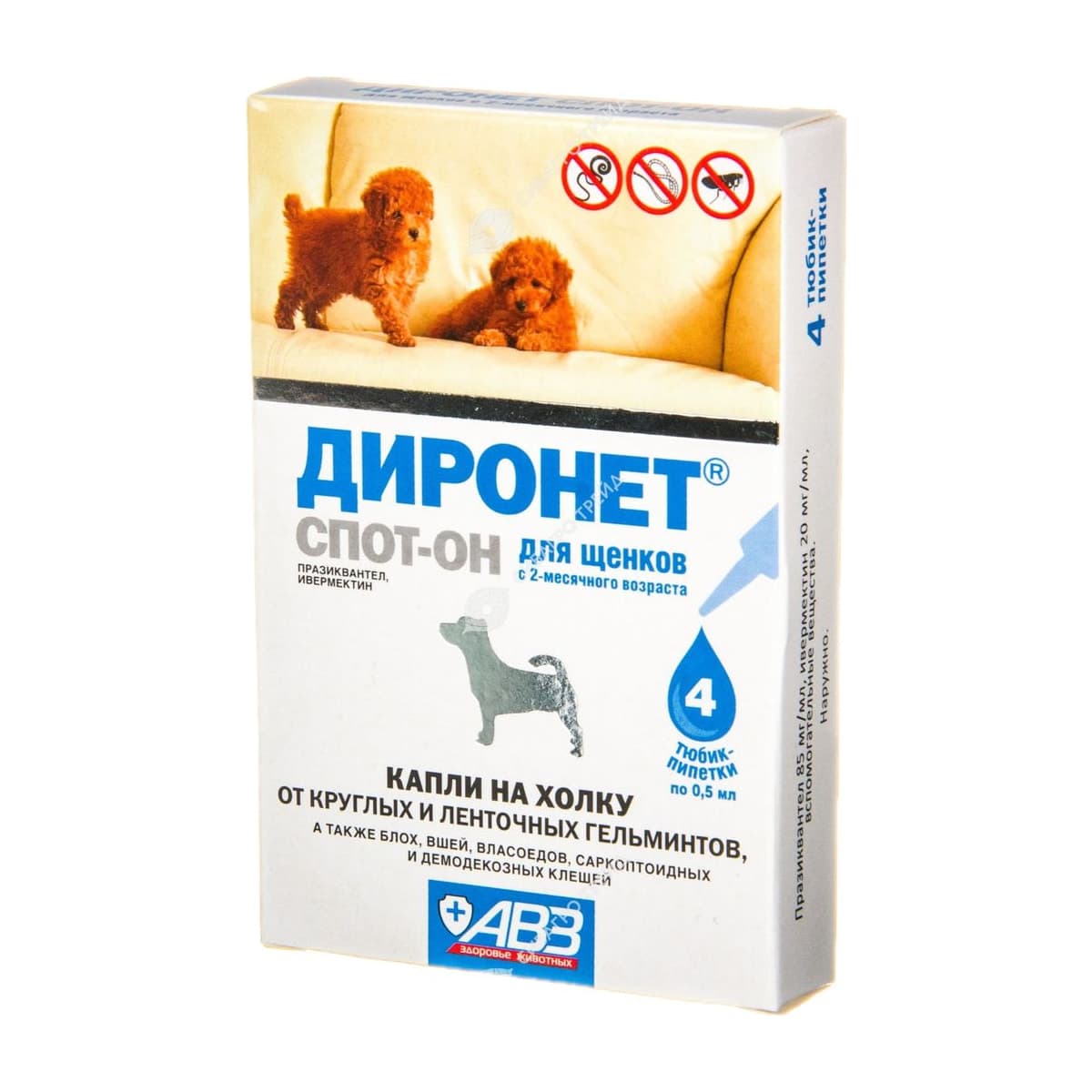 Капли на холку Диронет Спот-он д/щен. 4 пипетки (до 02.2027)