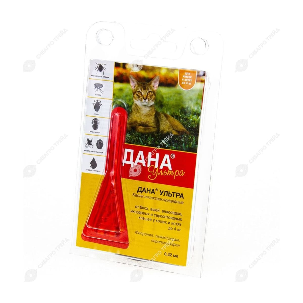 Капли на холку Дана Ультра д/кошек и котят до 4кг 1*0,32мл (до 10.2027)
