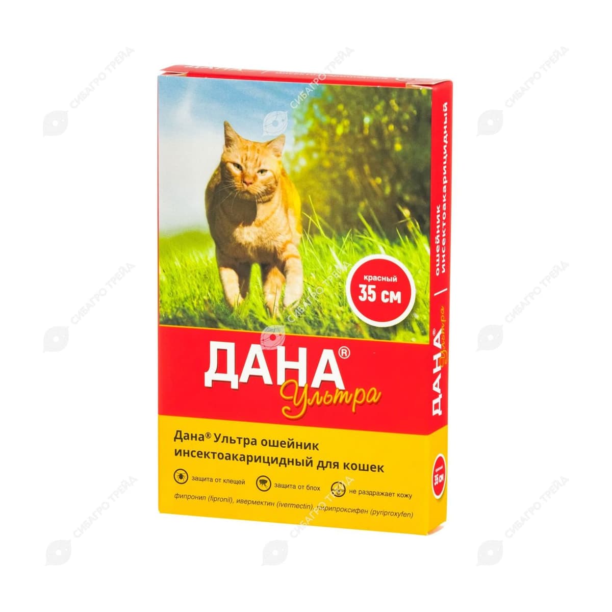 Дана Ультра инсектоакарицидный ошейник для кошек, 35см, красный