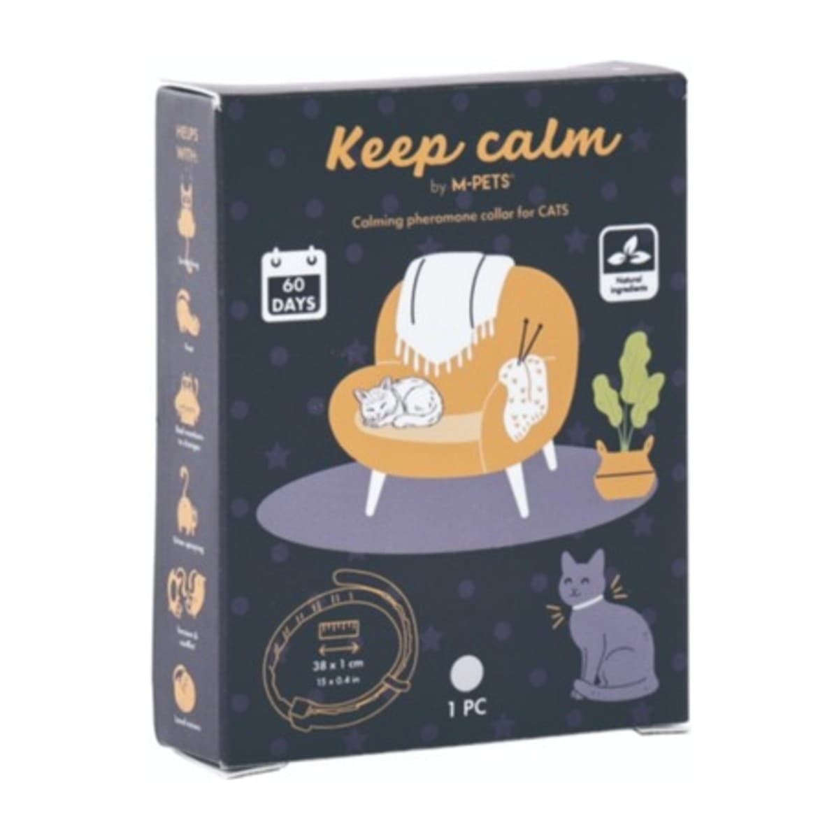 Успокаивающий феромон KEEP CALM для кошек, ошейник серый 1 шт. Mpets
