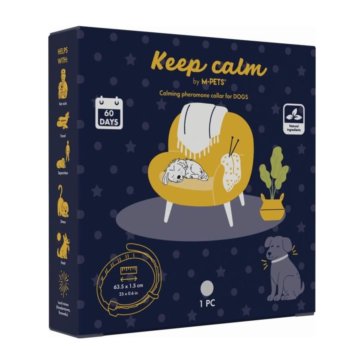 Успокаивающий феромон KEEP CALM для СОБАК, ошейник серый 1 шт. Mpets