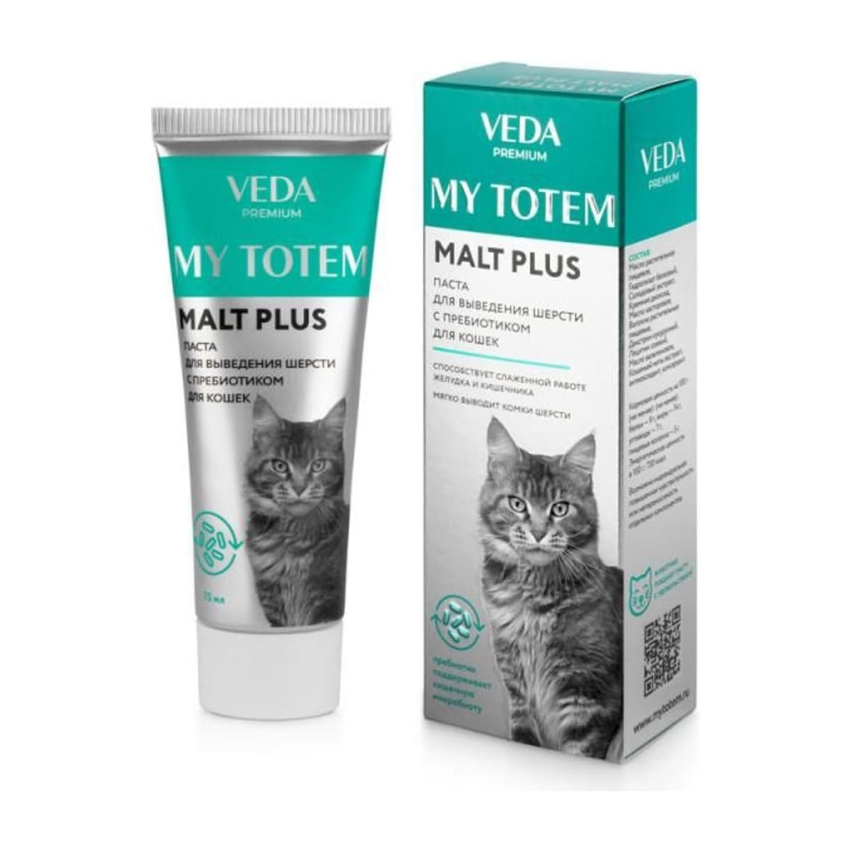 Паста MY TOTEM MALT PLUS для выведения шерсти с пребиотиком для кошек, 75мл