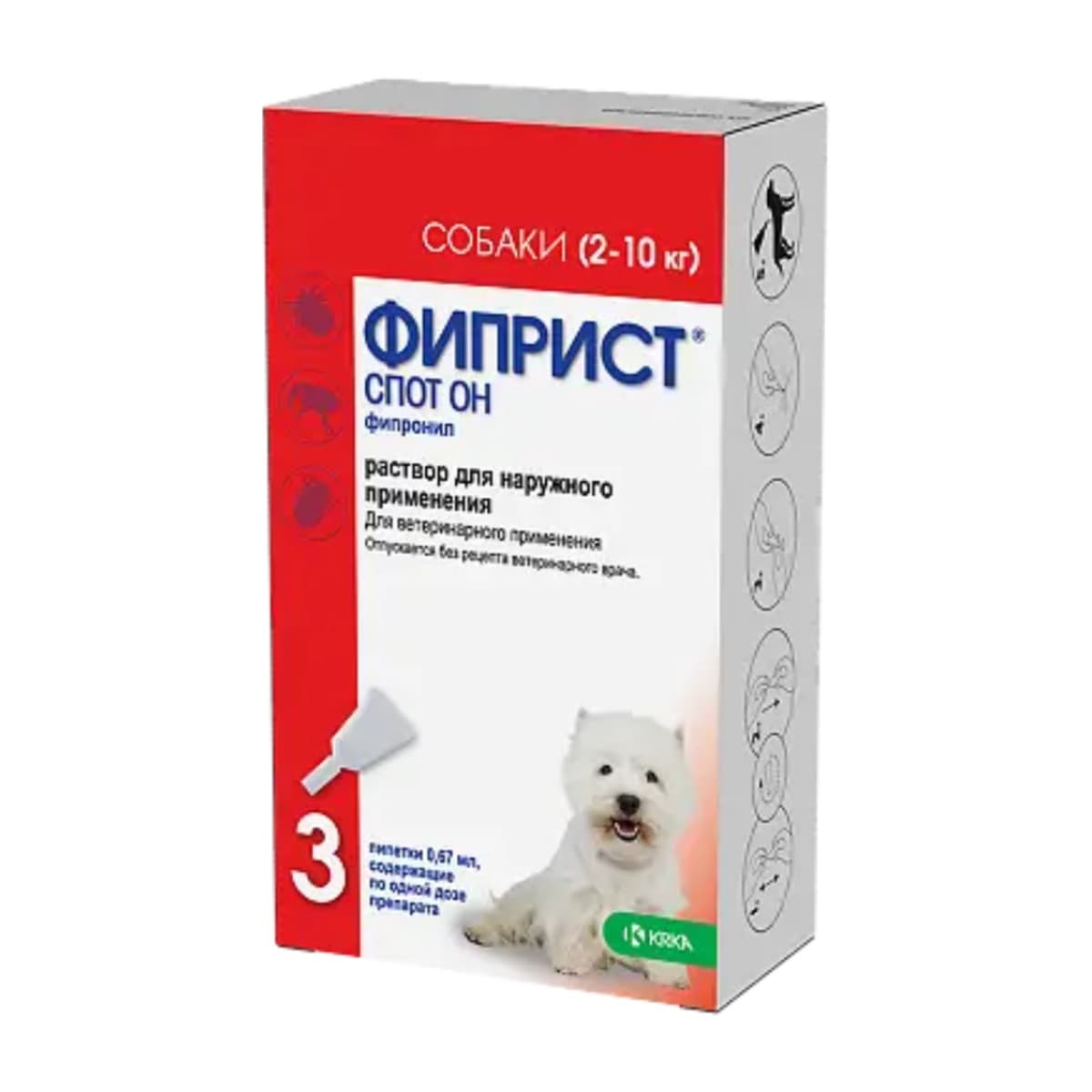 Капли на холку Фиприст Спот Он д/соб. 2-10 кг 0,67мл (уп. 3 пипетки) (до 07.2027)