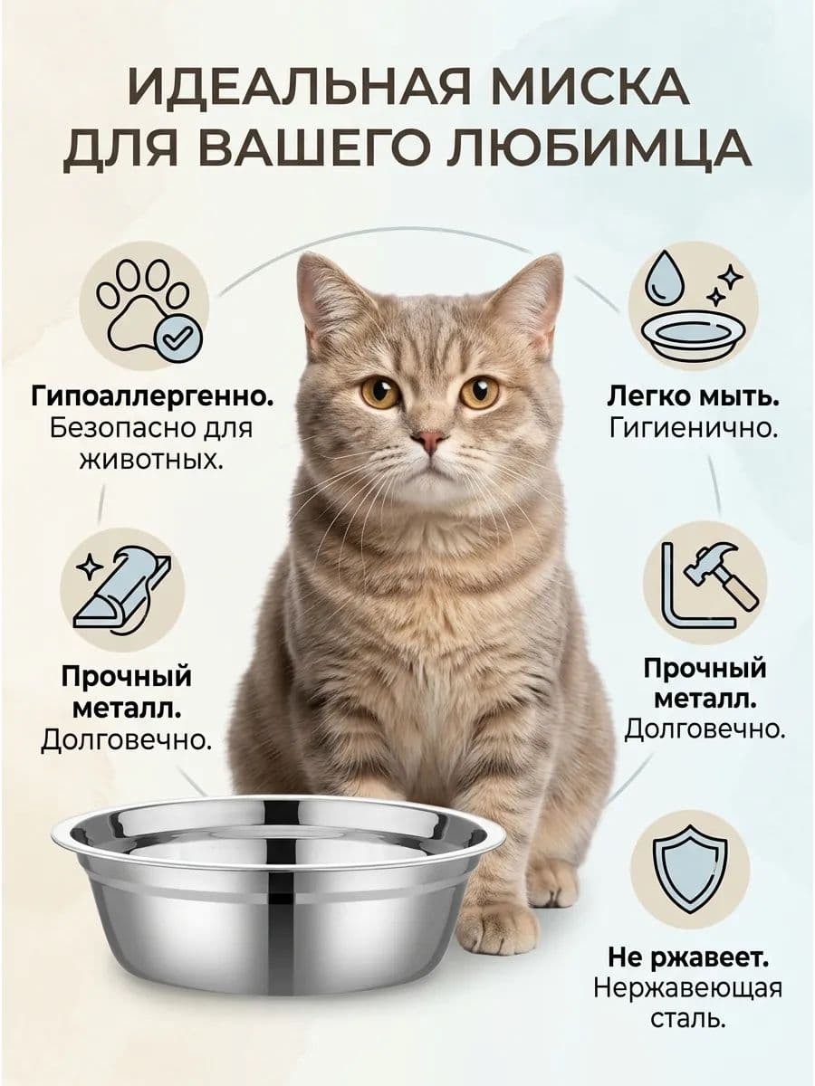 Миска металлическая для животных, 0,3 л