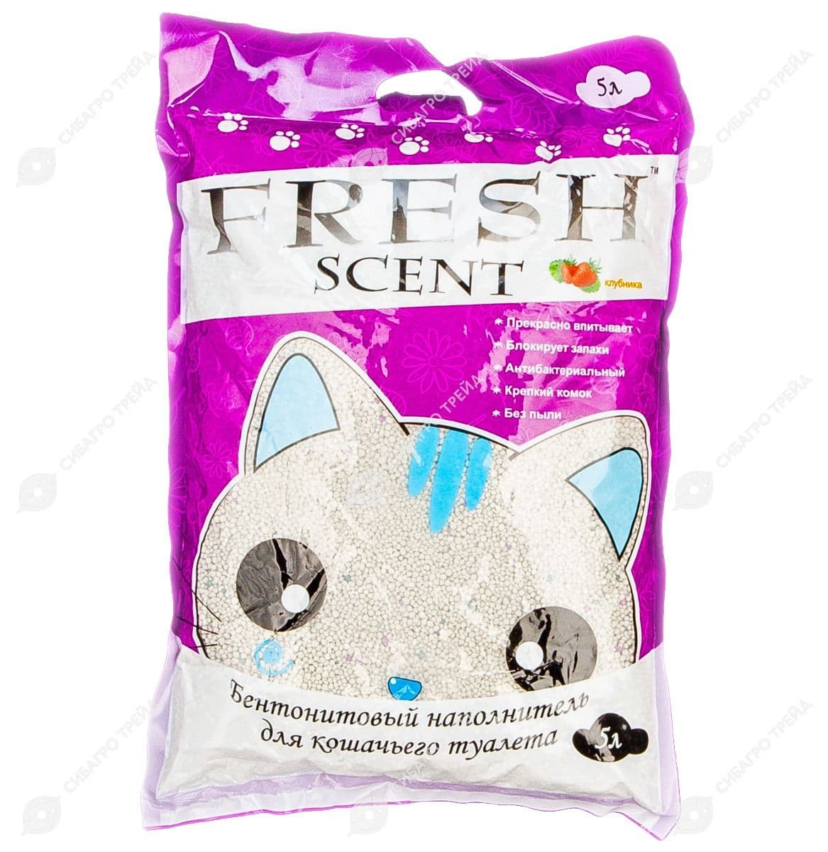 Наполнитель для кошачьего туалета Fresh Свежесть комкующийся, аромат клубника, 5 л