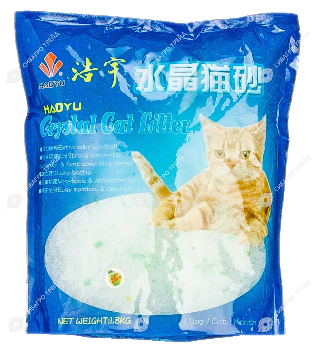Наполнитель для кошачьего туалета Crystal Cat силикагелевый, аромат яблоко, 1,8 кг