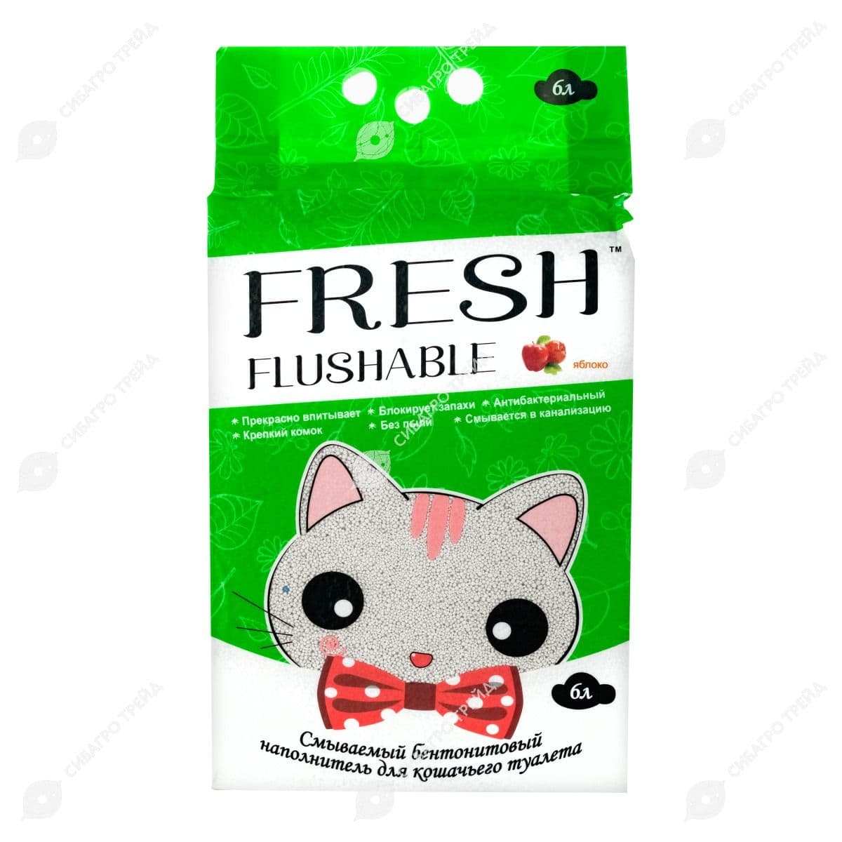 Наполнитель для кошачьего туалета Fresh Свежесть смываемый, аромат яблоко, 6 л