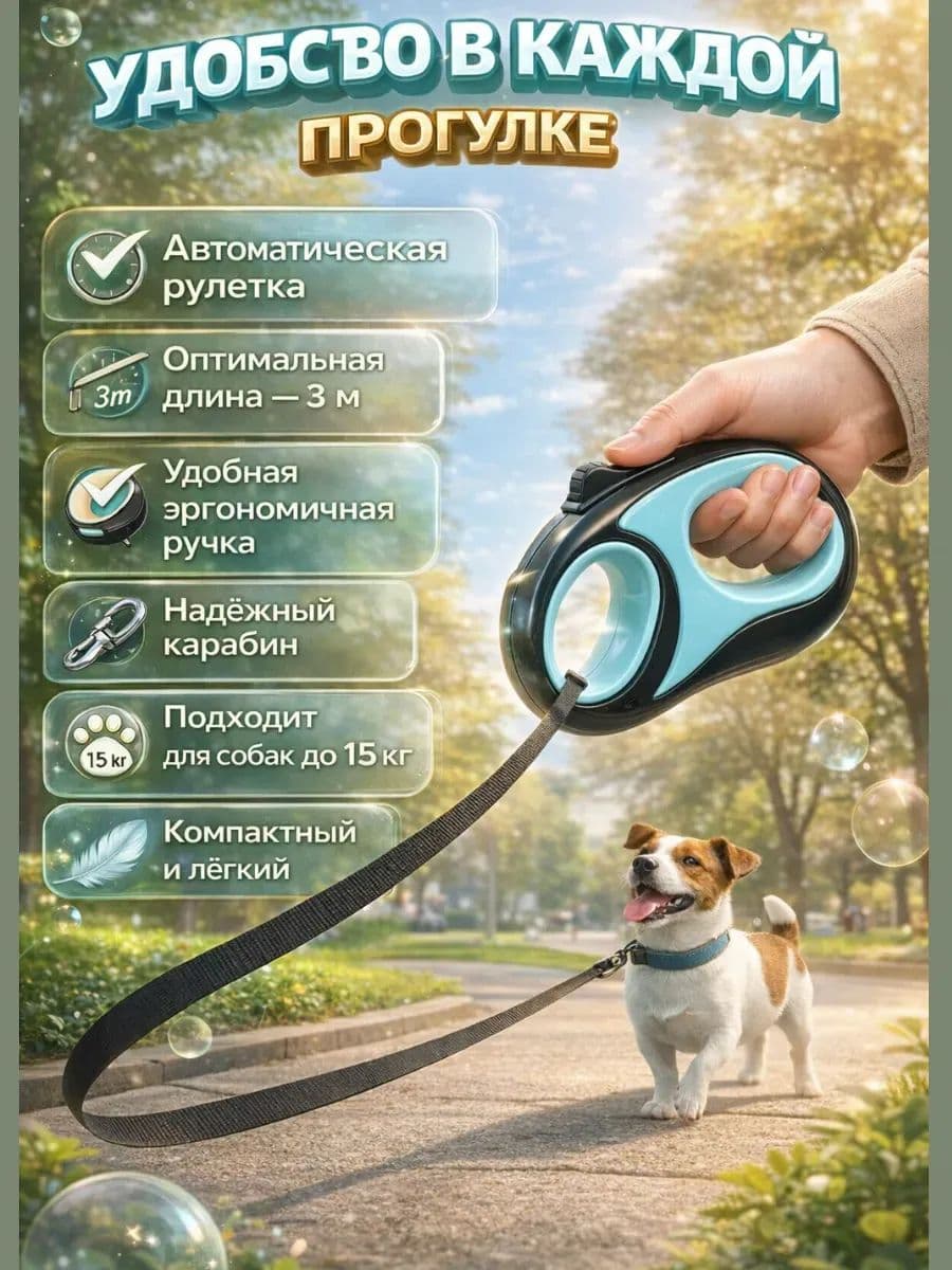 Поводок-рулетка НАНБЕЛ для животных l 3м до 15кг, микс,2024-8984