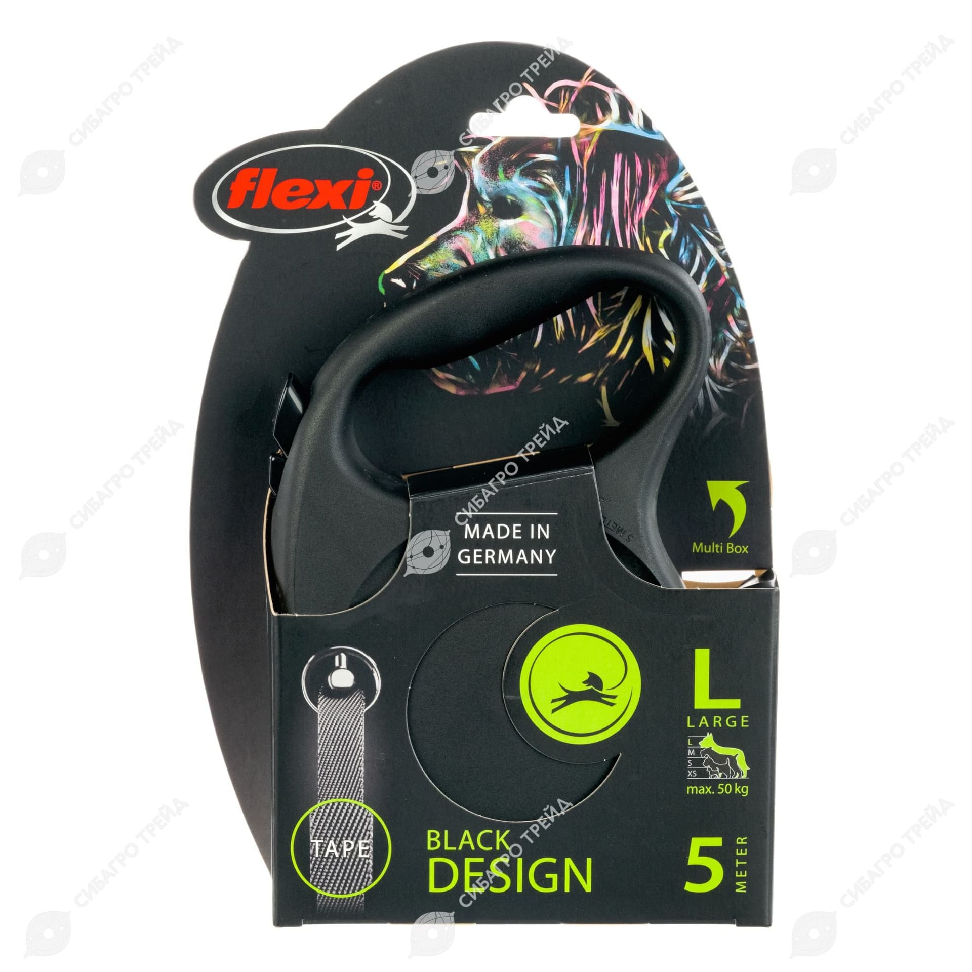 Рулетка Флекси Black Design L 5м, до 50кг ремень(серебр)