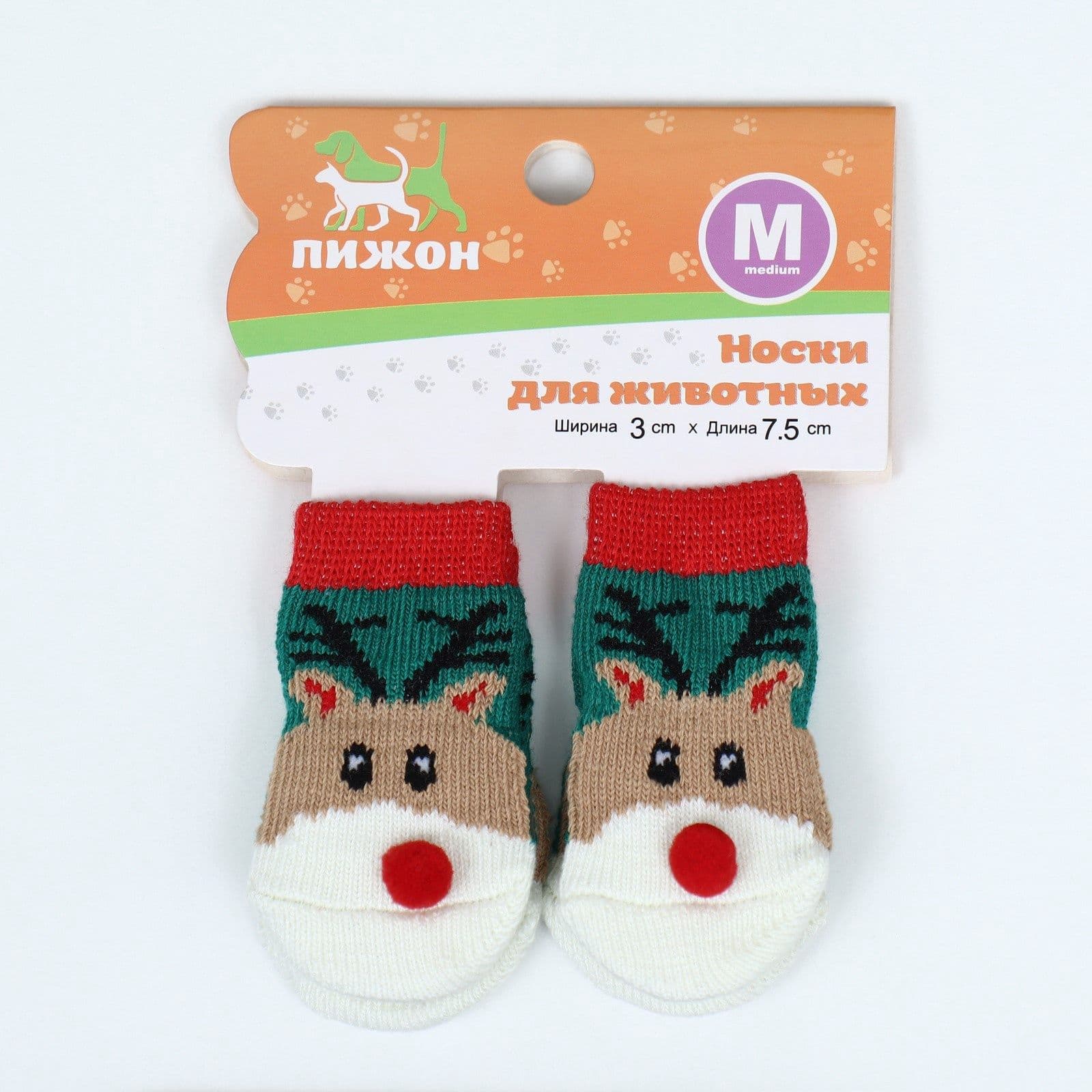Носки для собак мелких пород, размер M, новогодние олени