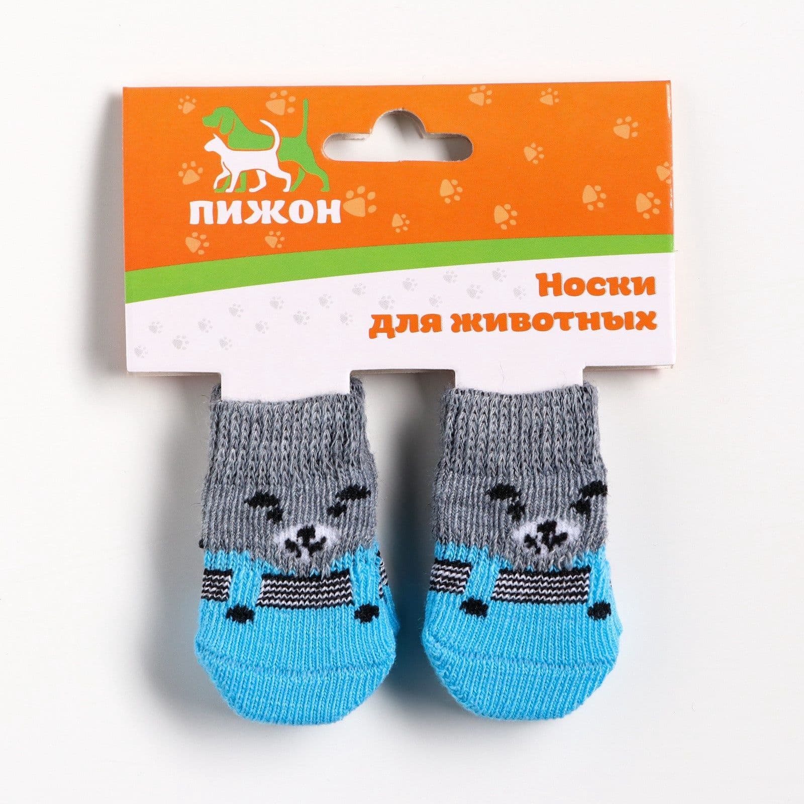 Носки для собак нескользящие "Мишки", размер S (2,5/3,5 * 6 см), набор 4 шт, синие
