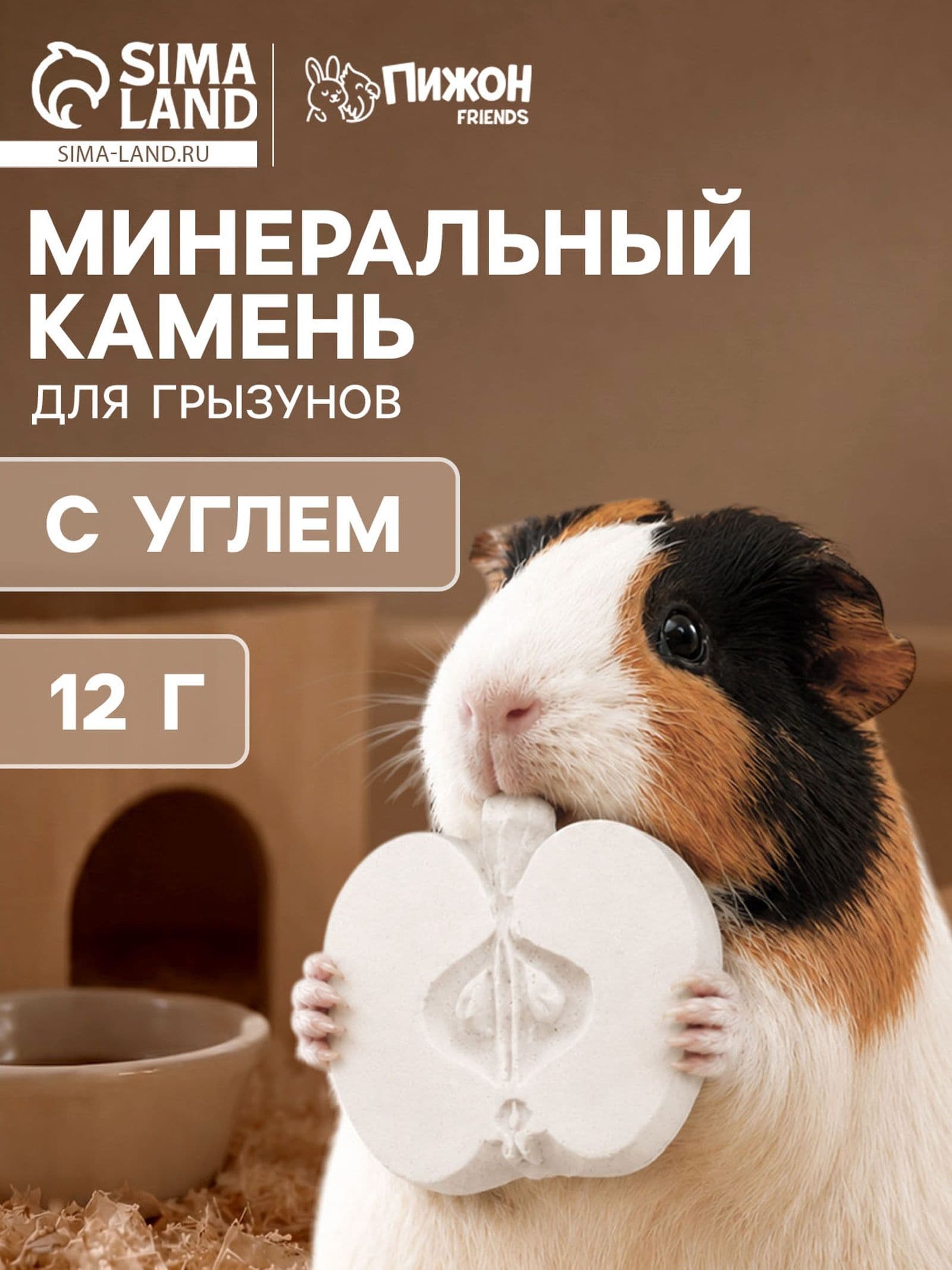 Минеральный камень Пижон для грызунов яблоко с углем, 70 г