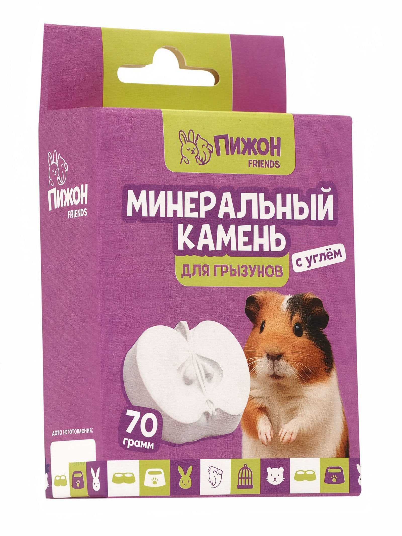 Минеральный камень Пижон для грызунов яблоко с углем, 70 г