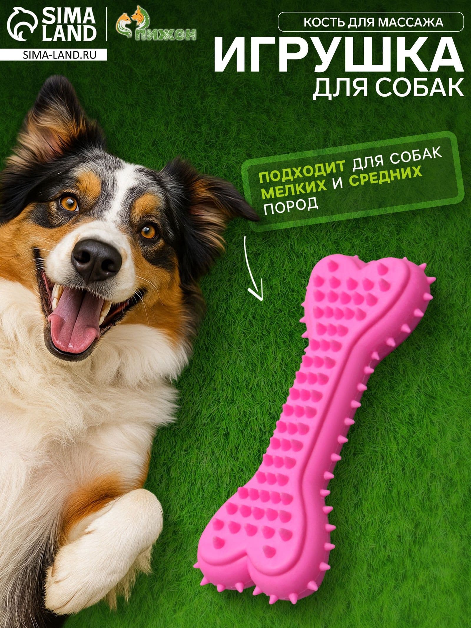 Игрушка для собак / кошек жевательная литая Кость для массажа, 11*4*2 см, розовая