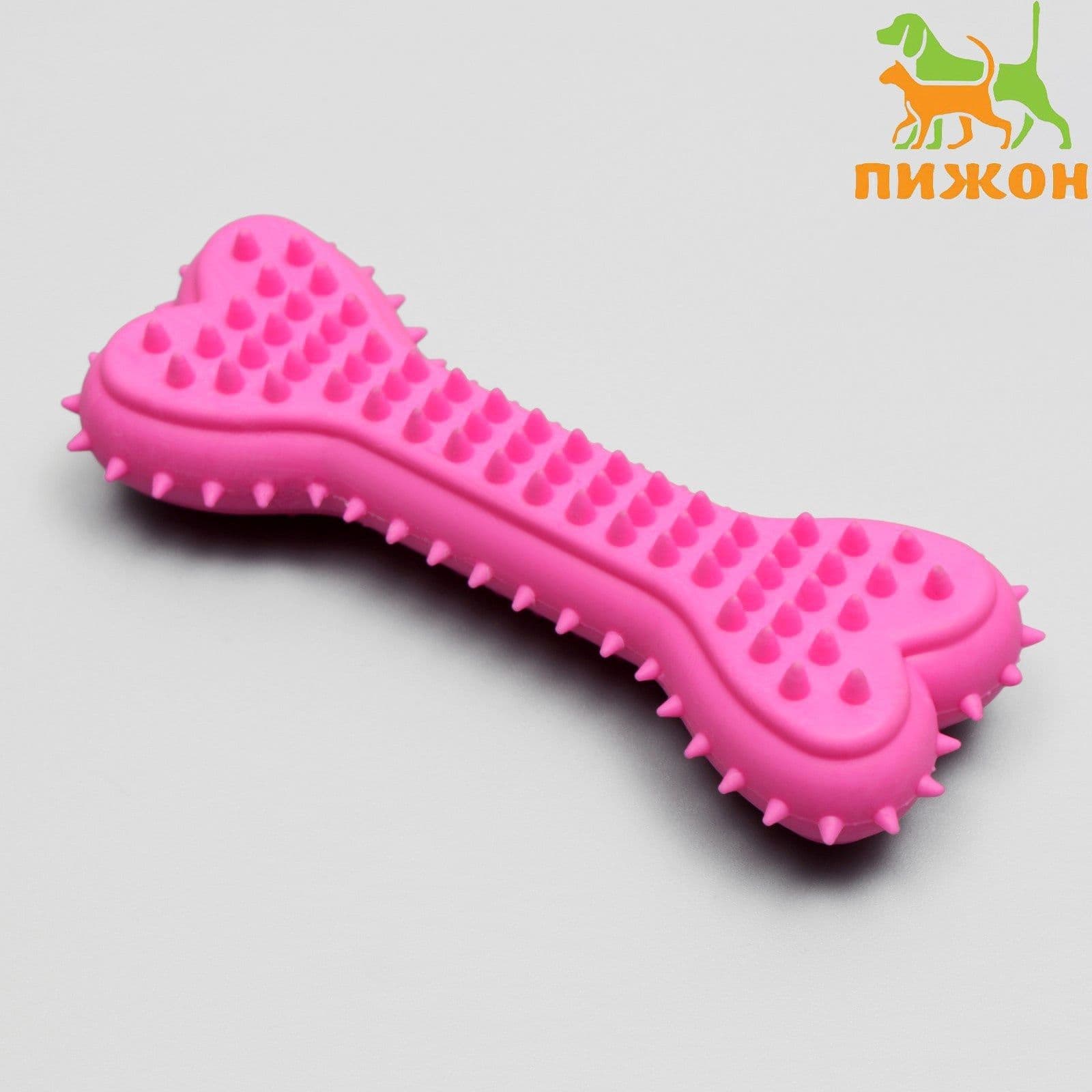 Игрушка для собак / кошек жевательная литая Кость для массажа, 11*4*2 см, розовая