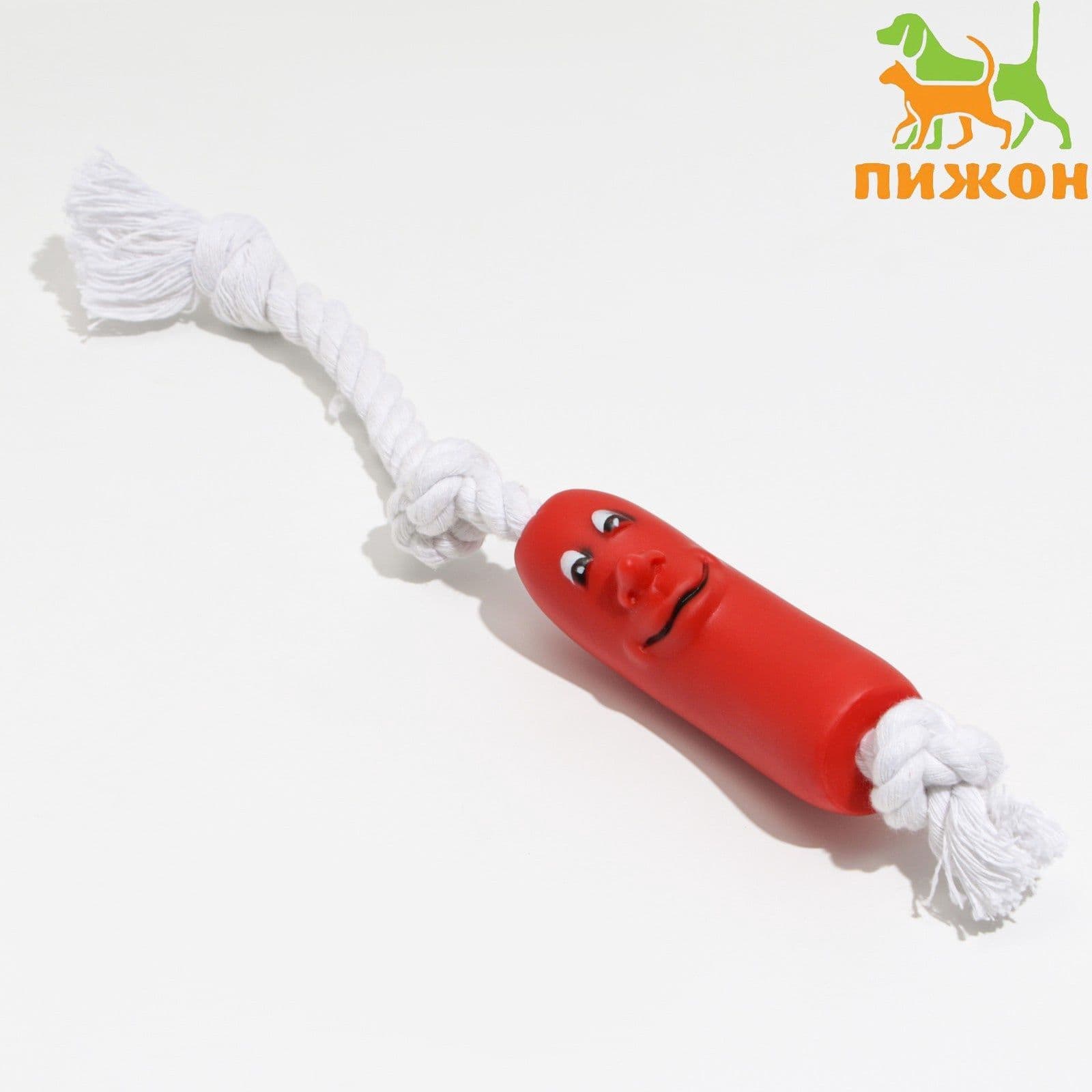 Игрушка для собак / кошек Брутальная сосиска на верёвке для собак, 14 см