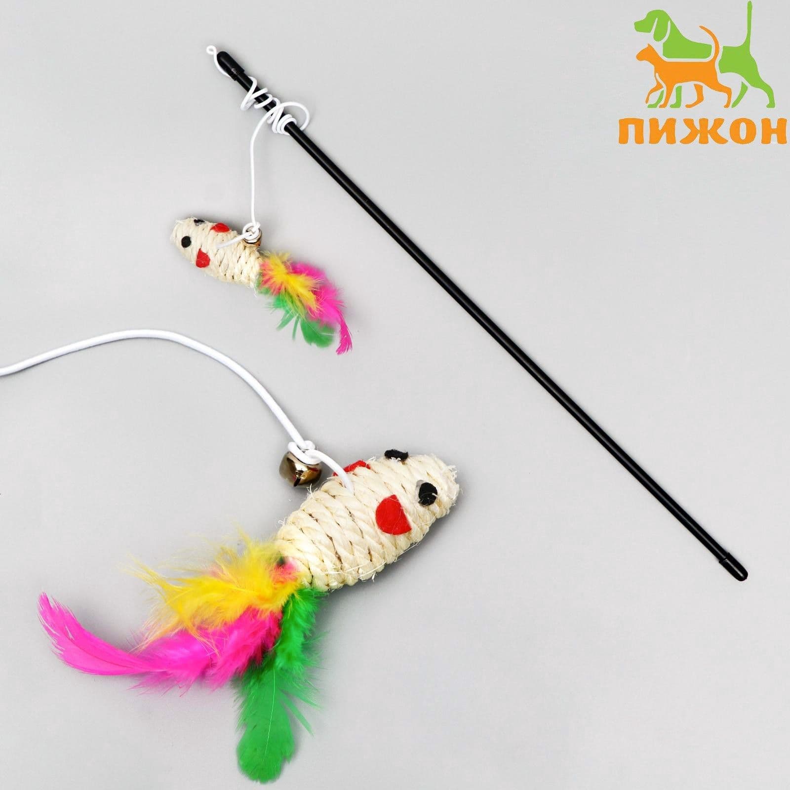 Дразнилка-удочка "Мышь из сизаля", микс цветов