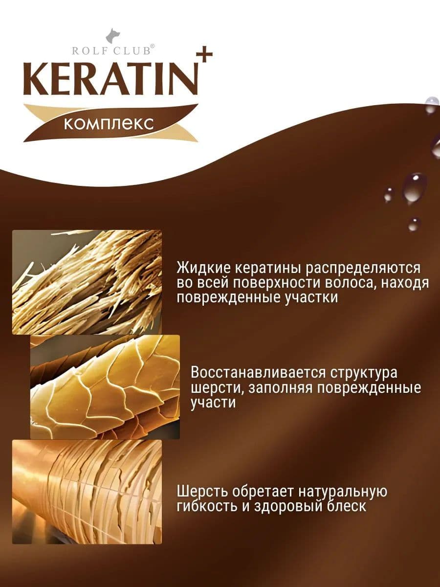 Шампунь Rolf Club Keratin+ Sensitive для аллергичных кошек и собак, 400 мл