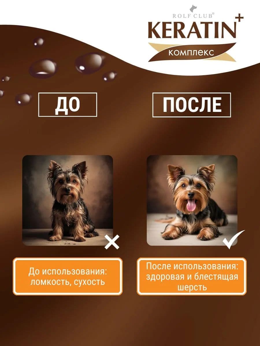 Шампунь Rolf Club Keratin+ Sensitive для аллергичных кошек и собак, 400 мл
