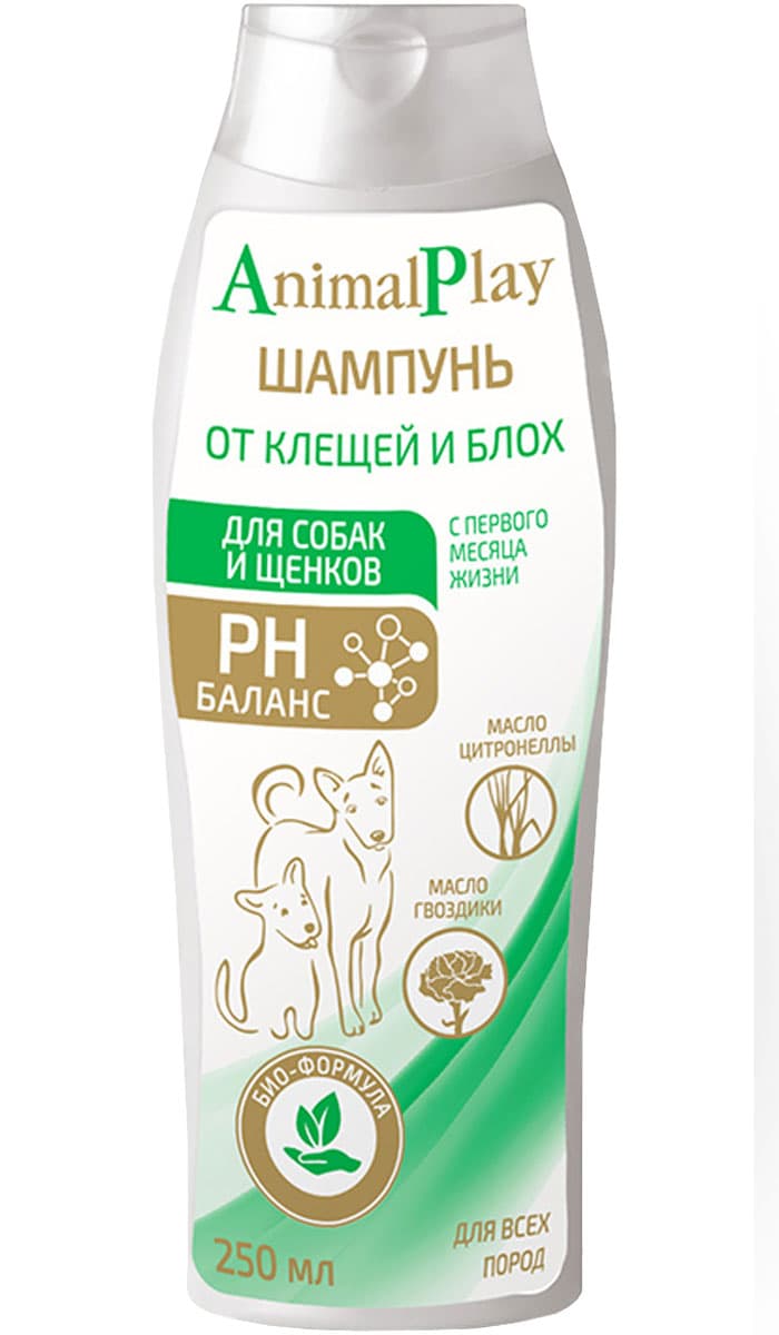 Animal Play Шампунь от клещей и блох для собак и щенков 250 мл